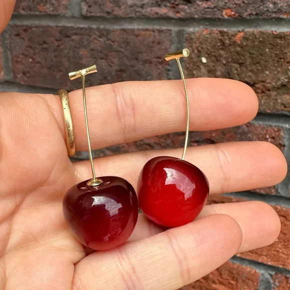Cherry Red Drop Earrings - Picture 8 of 9